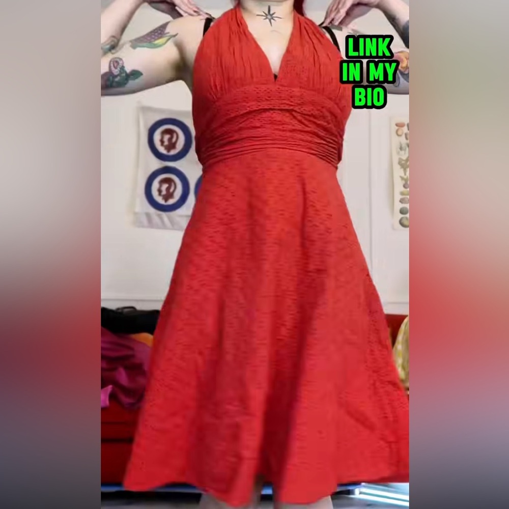 halter red dress with bell skirt